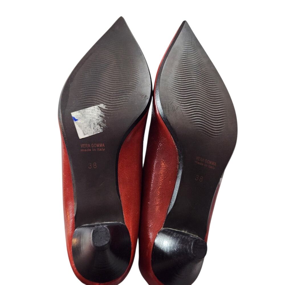 Peluso heels sz 38 made in Italy red pointed-toe pumps dress shoes - Picture 6 of 13